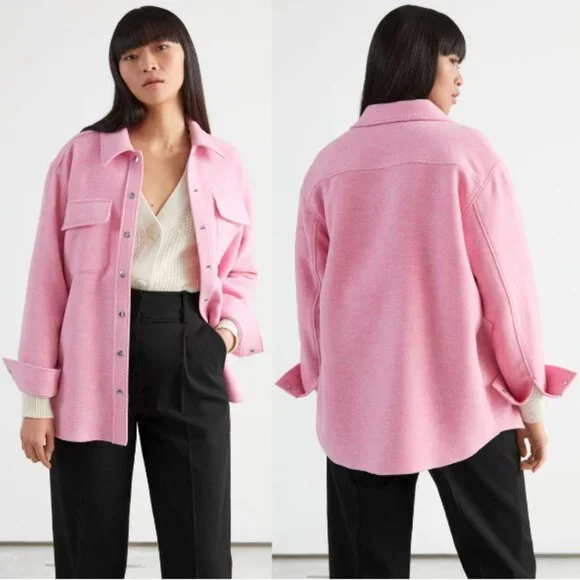 NWT & OTHER STORIES Oversized Wool Blend Overshirt Shacket Pink Size US 6 - Picture 1 of 9